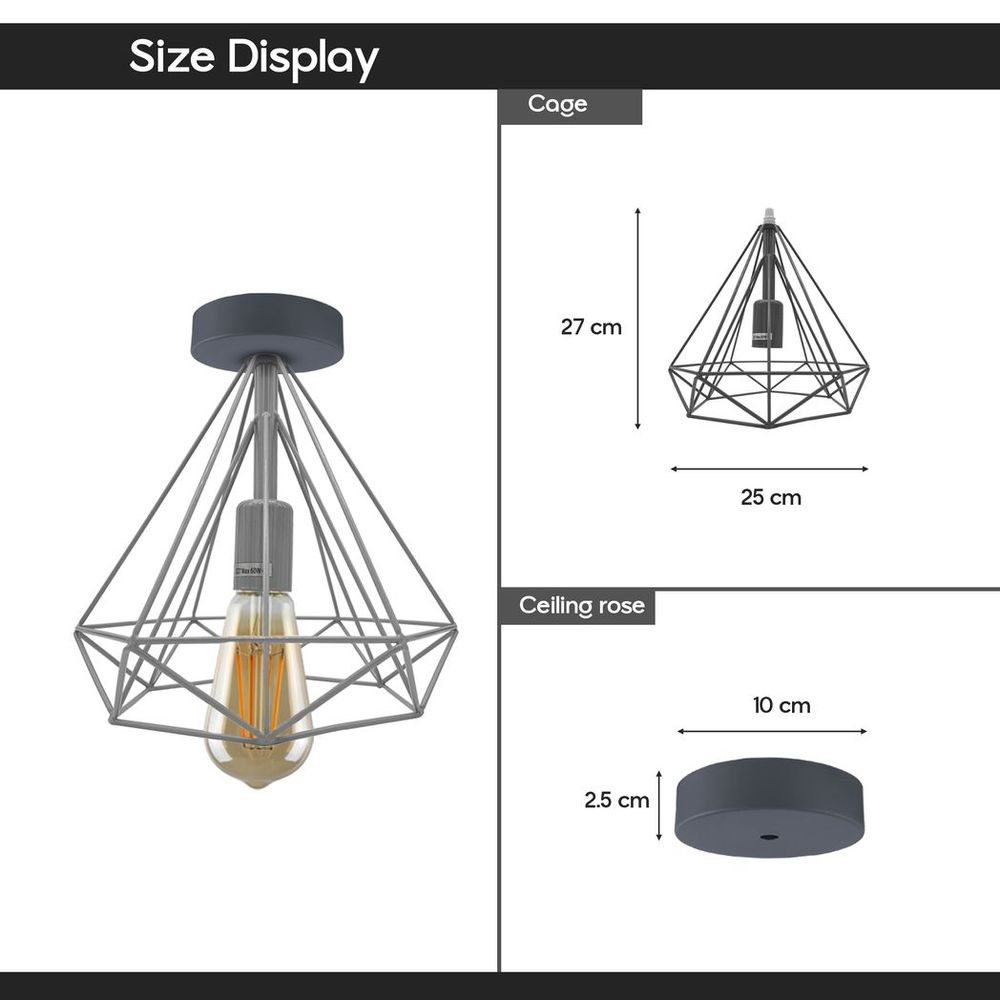 Vintage Red Metal Cage Semi Flush Mount Ceiling Light - High-Quality E27 Holder - Elegant and Stylish