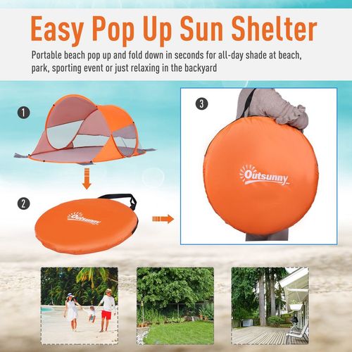 Outsunny 1-2 Person Pop up Beach Tent Hiking UV 30+ Protection Patio Sun Shade Shelter Portable Automatic