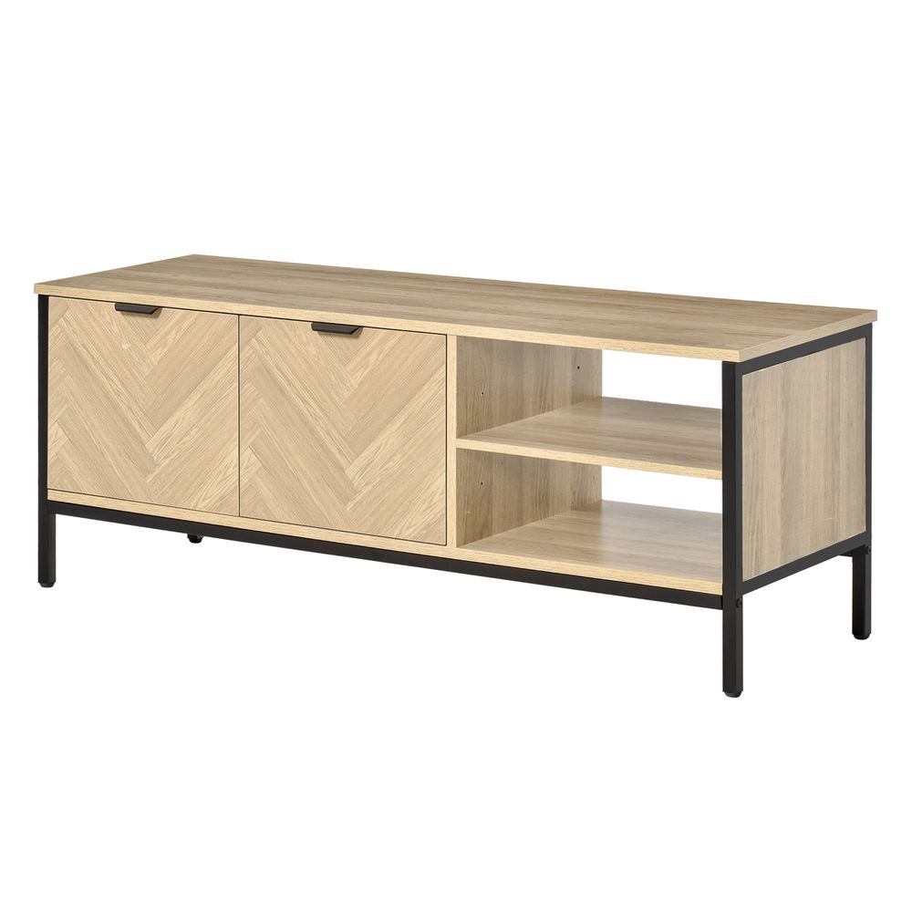 HOMCOM TV Stand for TVs up to 55 Inches, 2 Doors TV Cabinet with Adjustable Open Shelves for Living Room, Bedroom, Entertainment Room, Natural Wood