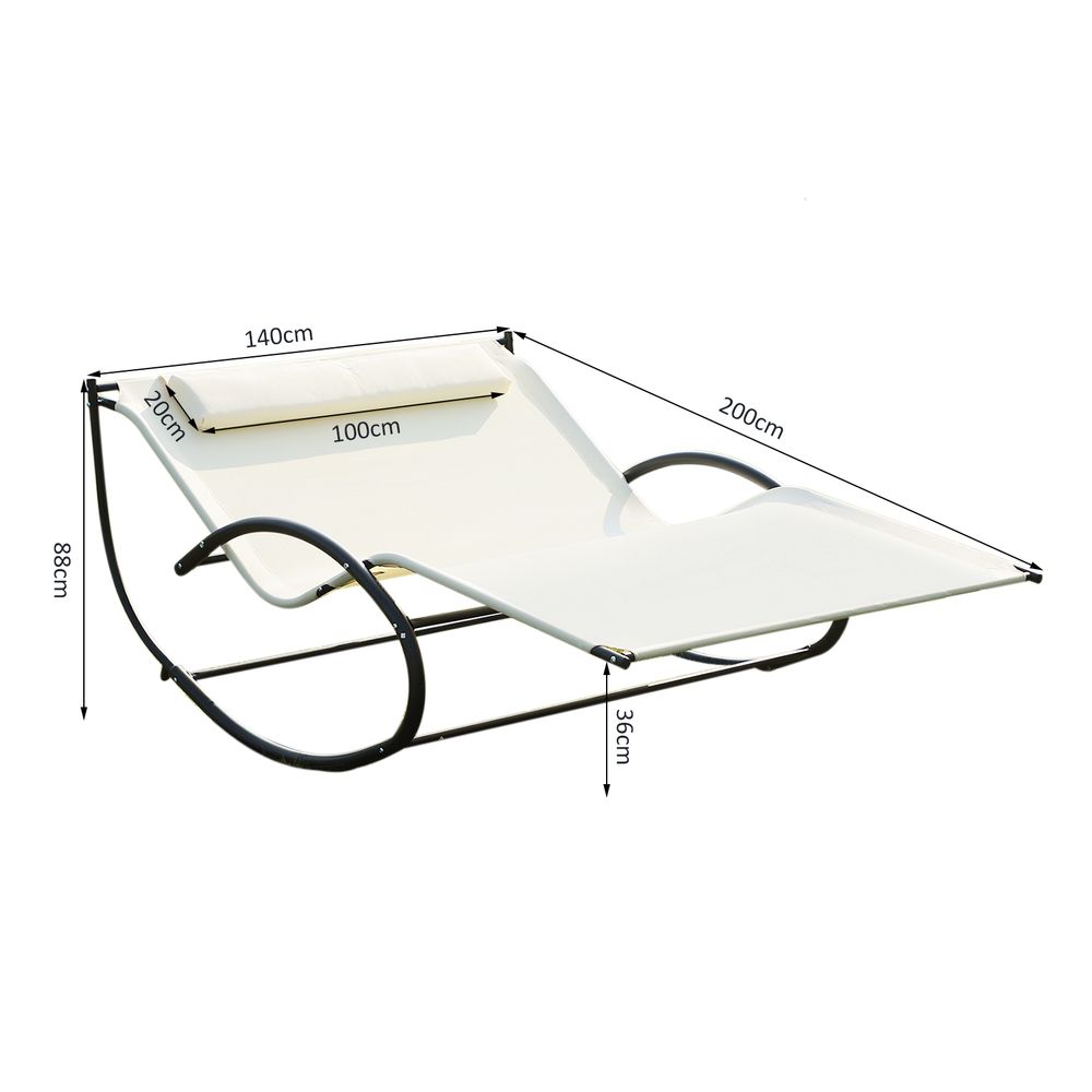 Outsunny Texteline Double Lounger W/Pillow-Beige