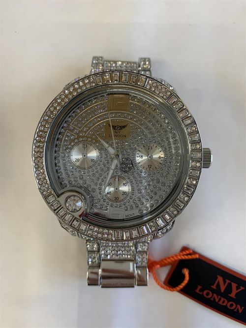 NY LONDON GENTS BLING WATCH PI-7498 SILVER