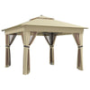 Outsunny 3x3m Pop Up Gazebo w/ Solar LED Lights Curtain Netting Khaki