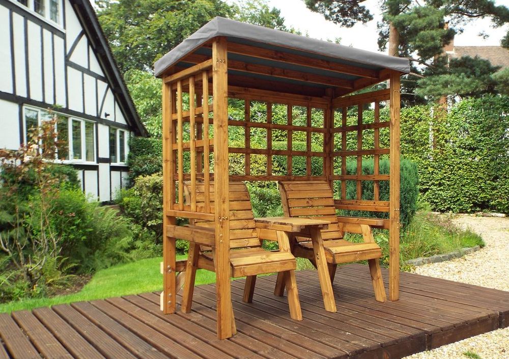 Henley Twin Seat Arbour Green - High Quality, Hand-finished Wood - Waterproof roof - Made in Britain - 10 Year Guarantee