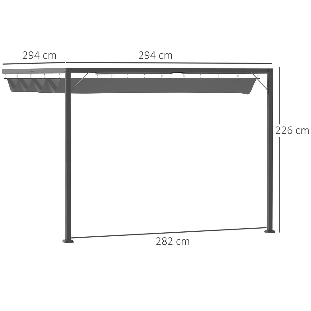 Premium Quality 3x3m Pergola Retractable Canopy Gazebo - Sun Shade, Grey