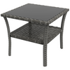 Outsunny PE Rattan Coffee Table, Two-tier Side Table with Glass Top, Grey