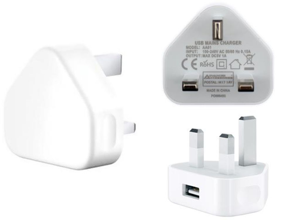 High-Speed USB Mains Charger - 1amp - White - For iPhones, Smartphones, Tablets & More!