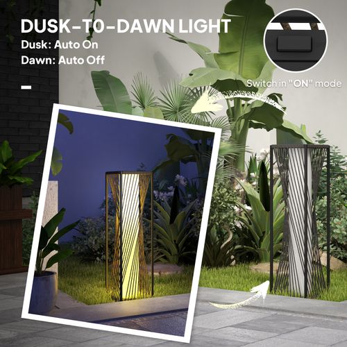 Outsunny Rattan Solar Floor Lamp, Auto On/Off LED Garden Lights, Grey