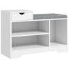 HOMCOM Upholstered Entryway Shoe Bench with Storage Drawer Open Shelf White