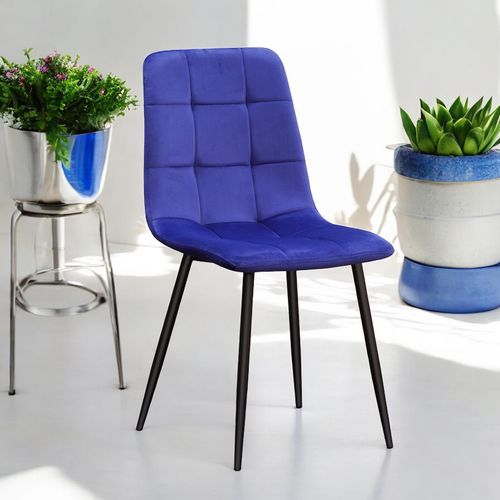 BLUE FABRIC CHAIR BLACK METAL LEGS