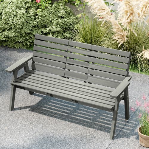 Outsunny Convertable 3-Seater Wood Bench Table Garden w/ Armrests Grey