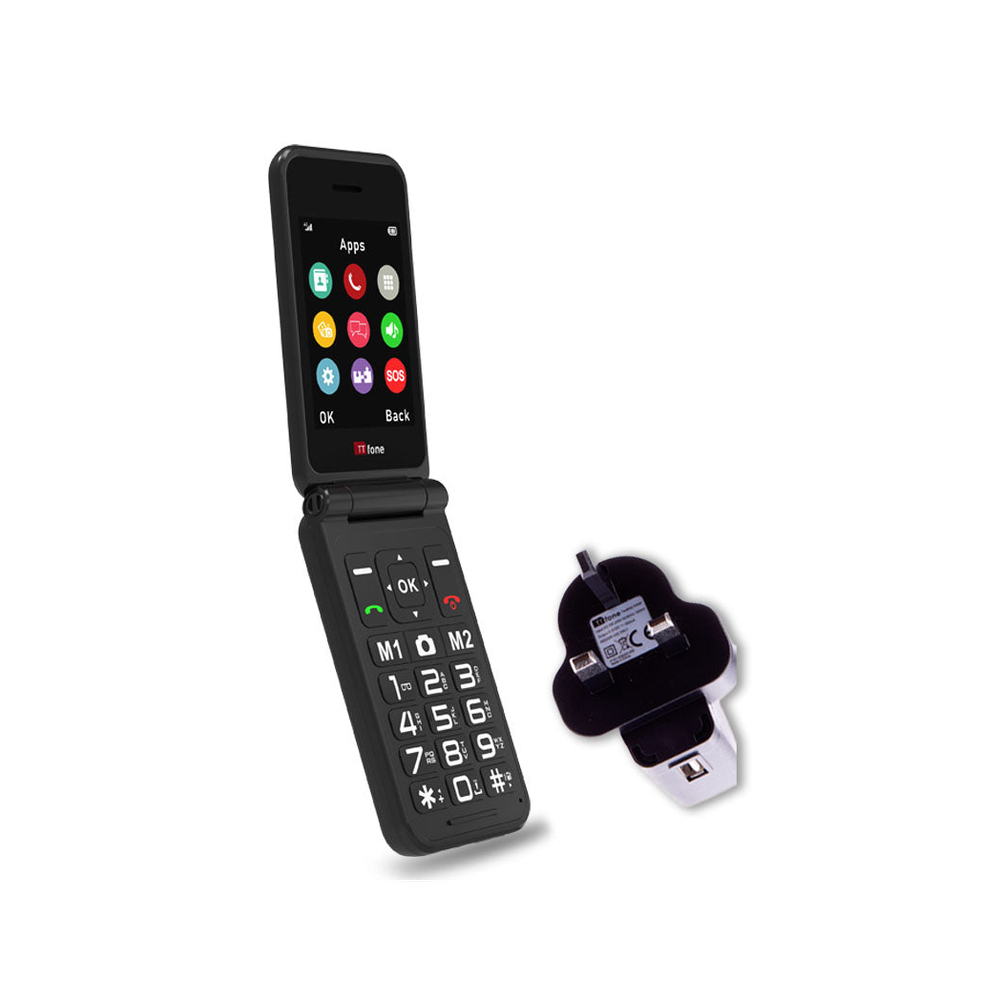 High-Quality TTfone Black Flip 4G Mobile w/ Dock Charger. O2 Pay As You Go. Big Button & Emergency Assistance. Free Shipping!