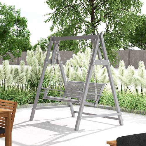 Outsunny 2 Seater Wooden Garden Swing Seat Hammock Bench Lounger, Grey