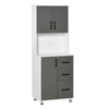 Premium Kitchen Buffet: 2 Cabinets, 3 Drawers, Countertop, 60x40x150cm, Grey White