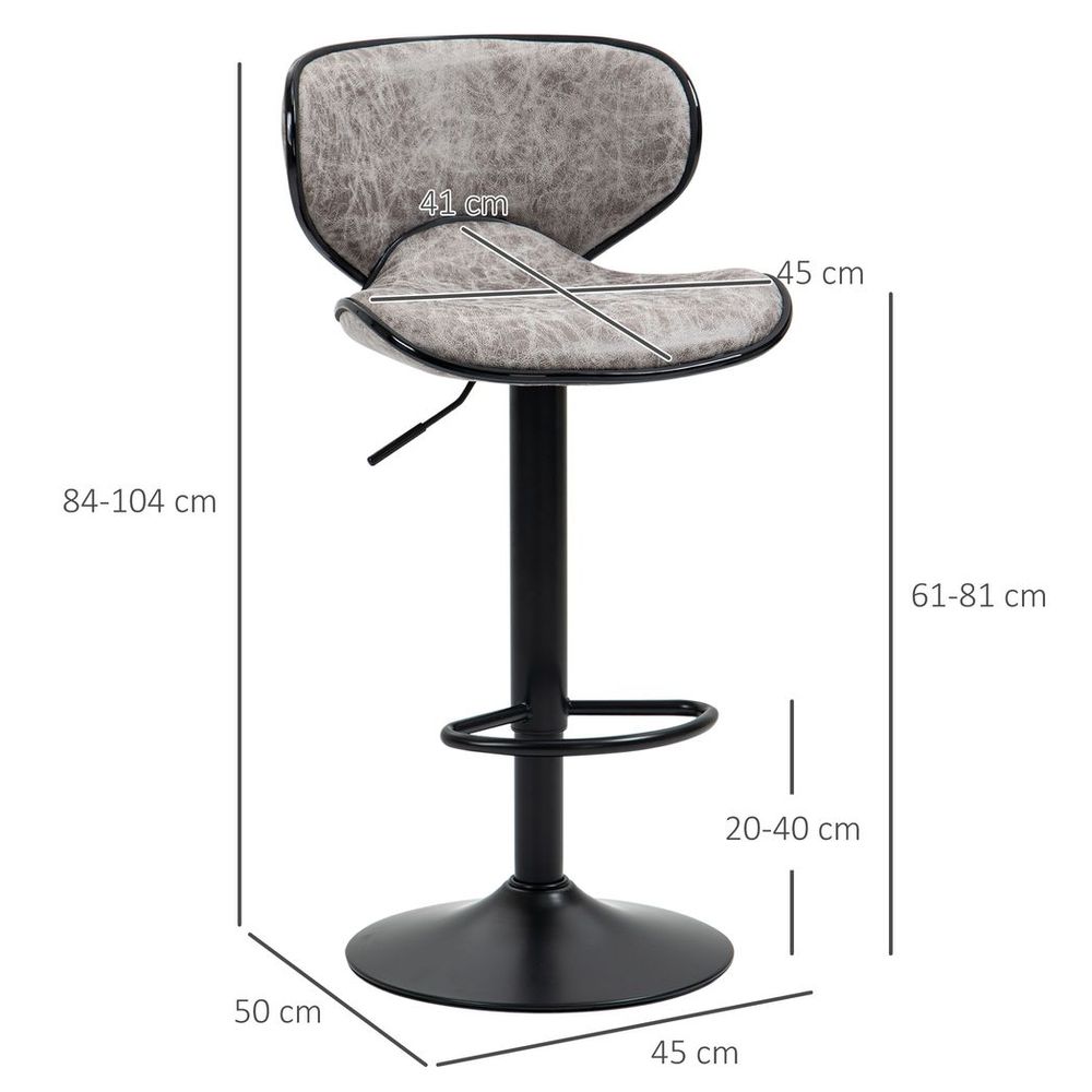 Vintage Bar Stool Set of 2 Microfiber Cloth Adjustable Height Armless Chairs