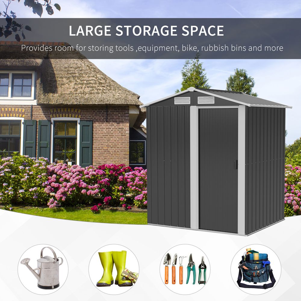 Outdoor Storage Shed, Sliding Door, Sloped Roof  152 x 132 x 188 cm, Grey
