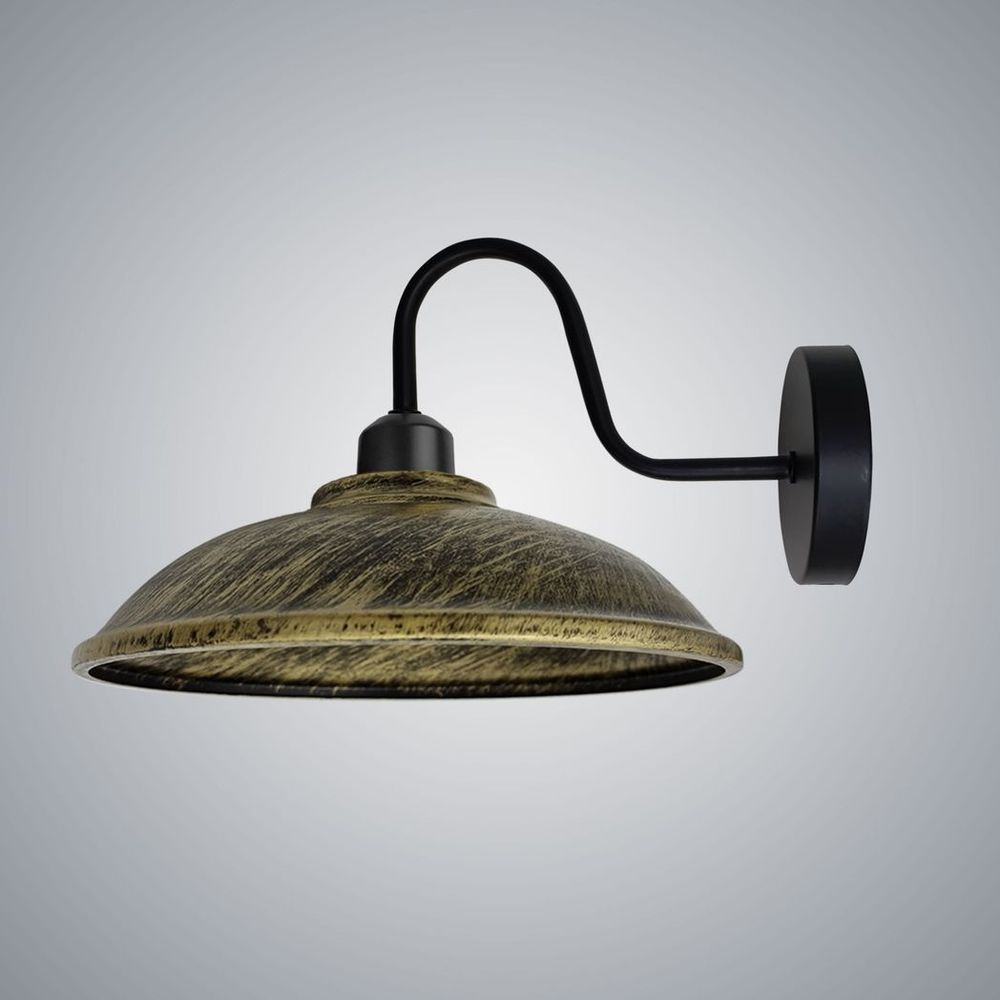 Vintage Brushed Brass Wall Light Fixture | Black Wall Sconce E27 Socket | Swan Neck Hemisphere Shade | Dimmable