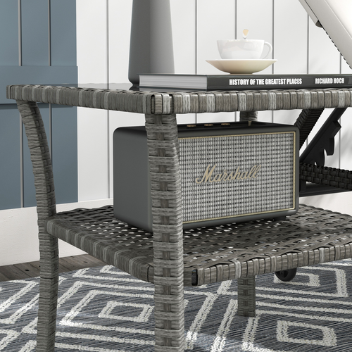 Outsunny PE Rattan Coffee Table, Two-tier Side Table with Glass Top, Grey