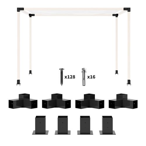 Outsunny Pergola Kit with 3-Way Corner Brackets & Post Base for 92mm Lumber