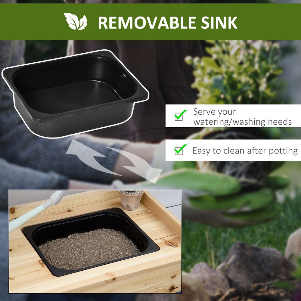 Garden Potting Bench Table, Metal Sieve Screen, Removable Sink - Quality Wood