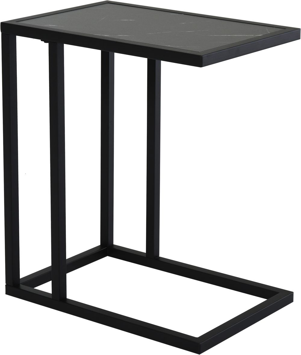 HOMCOM C Shape End Table w/Metal Frame Marble-Effect Top Sofa Side Table Narrow Snack Coffee Table for Living Room, Grey Marble Effect