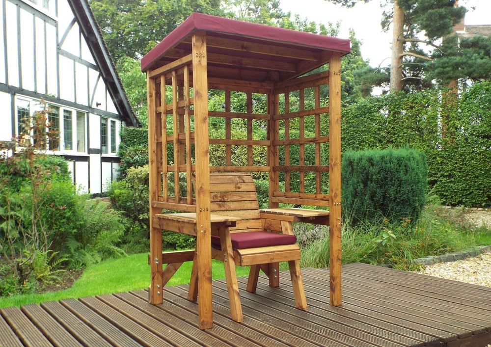 Premium Wentworth Single Arbour - Green, FSC Wood, Roof Cover, Side Tables - Made in Britain (80 characters)