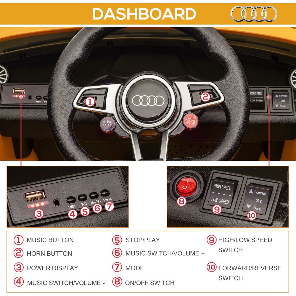 Premium 12V Audi TT RS Ride-On Car | Removable Highlights | MP3 Player