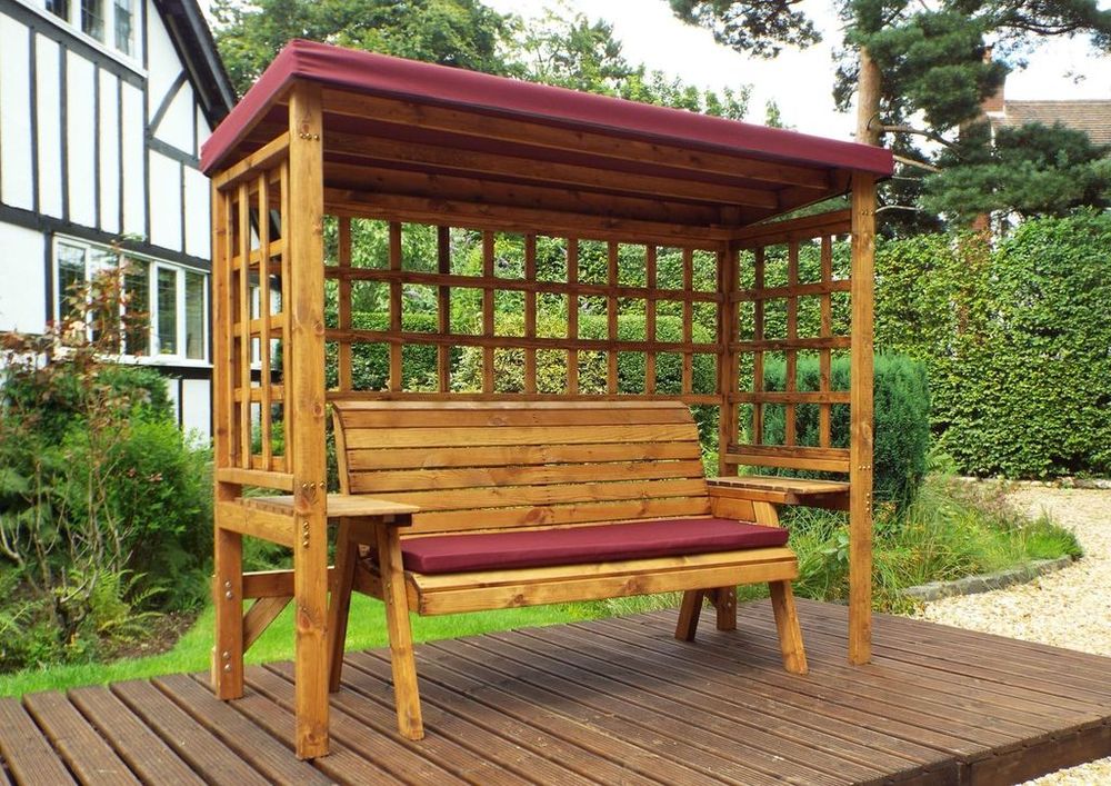 Wentworth 3-Seater Arbour with Waterproof Cover & Side Tables - Handmade in UK - FSC Wood - Rustproof Bolting - White Glove Delivery - 10 Year Guarantee