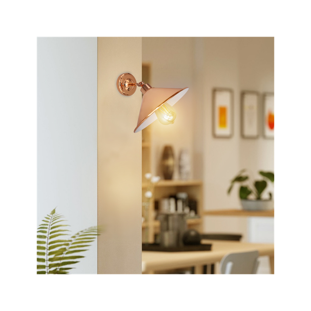 Vintage Industrial Rose Gold Retro Wall Light - Sturdy Metal Lamp Shade, Classic Style, E27, Electroplated Finish