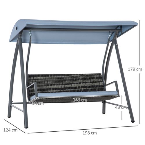 2-3 Seater Garden Rattan Swing Chair Canopy Removable Cushion Mixed Grey