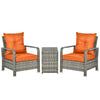3 PCs PE Rattan Garden Sofa Set w/ 2 Chairs & Storage Table Orange