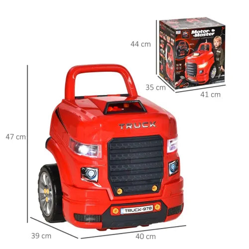 HOMCOM Kids Truck Engine Toy Set, Toddler Educational Car Service Station Playset, Take Apart Workshop, w/RC Car Key, Steering wheel, Horn, Light, for 3-5 Years Old Red