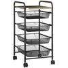 HOMCOM Storage Trolley Rolling Utility Cart - 4 Baskets - Kitchen & Office - Black