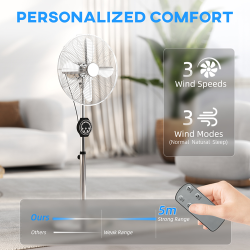HOMCOM Metal Pedestal Fan with Oscillating, Adjustable Height, Timer
