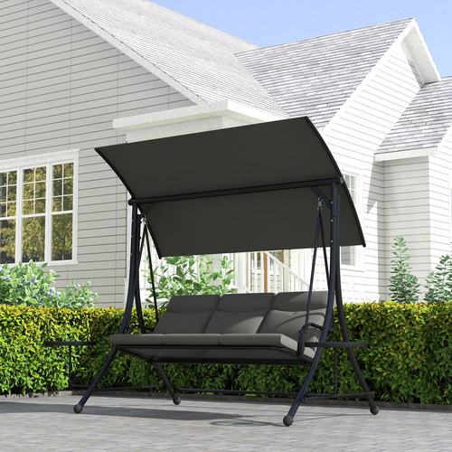 Outsunny 3 Seat Garden Swing Chair Steel w/ Adjustable Canopy and Coffee Tables