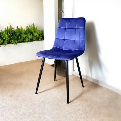 BLUE FABRIC CHAIR BLACK METAL LEGS