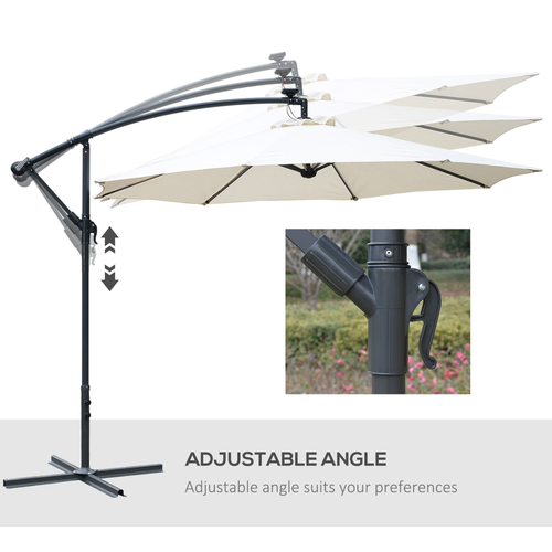 Outsunny Umbrella Parasol W/Solar Powered LED stripes, ?2.95x2.45H m-Cream