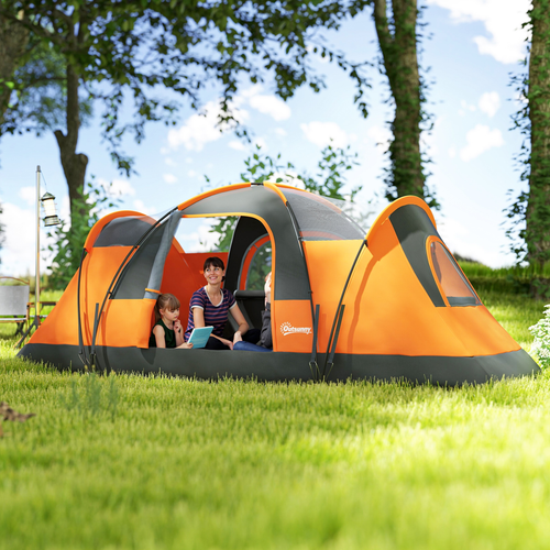 Outsunny 5-6 Man Camping Tent with Bag, Fibreglass and Steel Frame