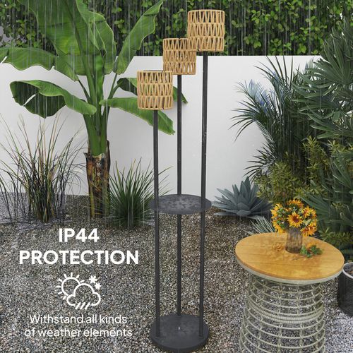 Outsunny 3-Light Solar Rattan Floor Lamp with Shelf, Auto On/Off, Yellow