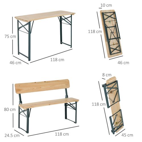 Outsunny 3PC Wooden Garden Picnic Set Patio Dining Table Bench Chair Party