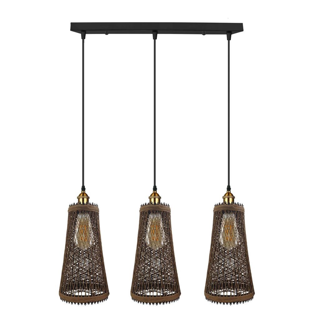 Retro Industrial Vintage Rattan Ceiling Pendant - 3 Head Natural Wicker Basket Style - High-Quality Materials - Dimmable - Free Shipping
