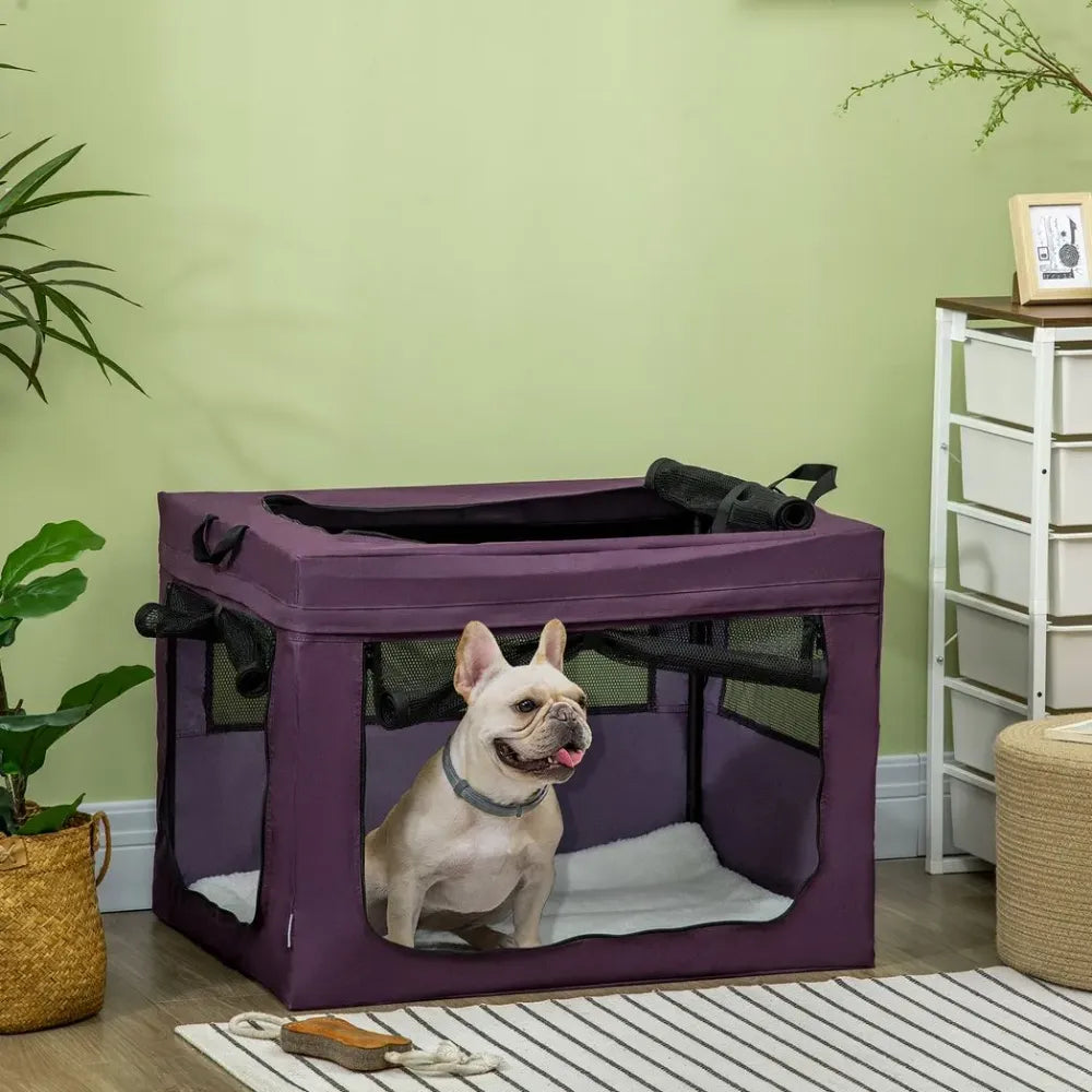 80cm Foldable Pet Carrier Cat Bag w/ Cushion - Purple - Professional Quality