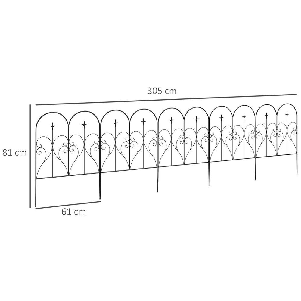 Outsunny 5PCs Decorative Garden Fencing 32in x 10ft Metal Border Edging