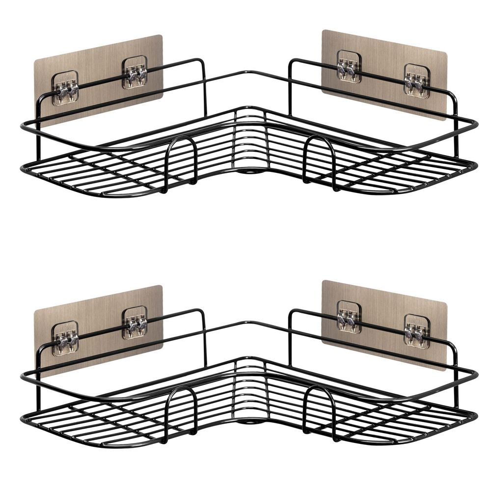 Space-Saving Black Corner Shower Caddy Set | Rust-Resistant | Nano Coating | Wall Mounted Adhesive | Set of 2