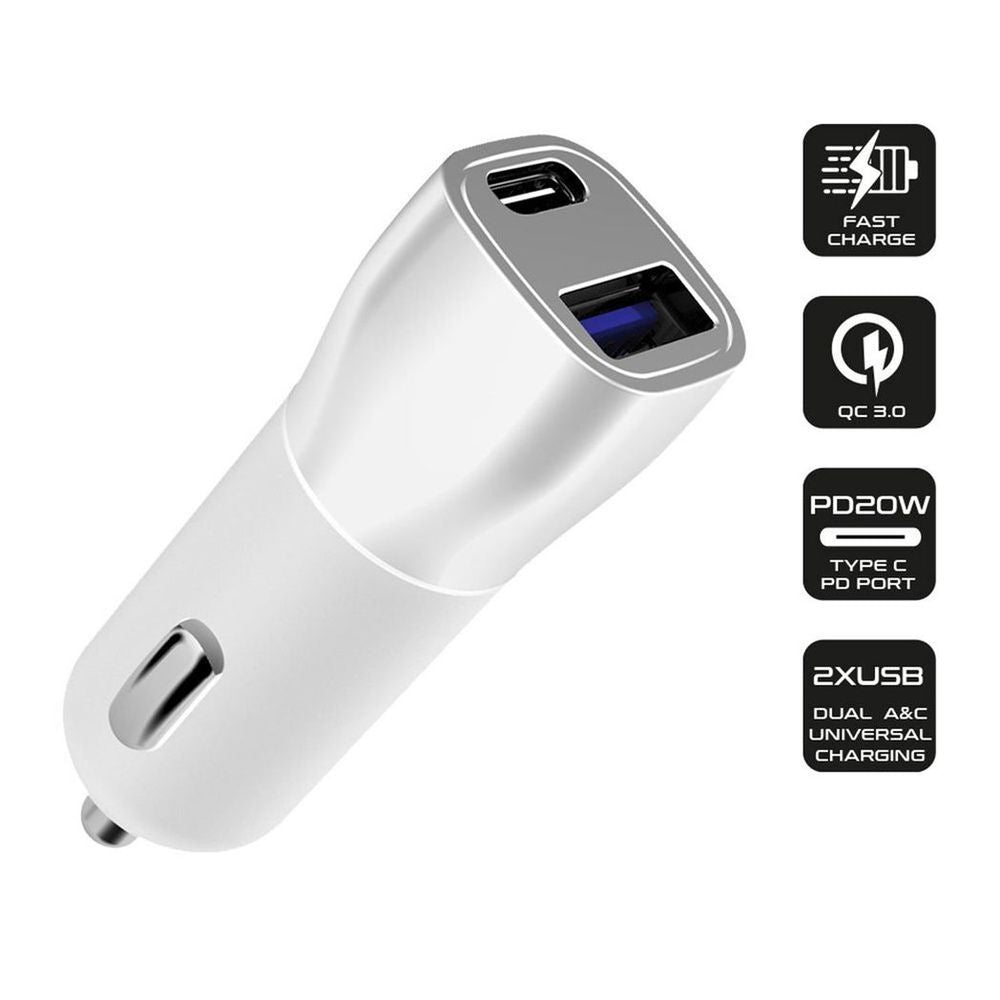 FX Dual USB Fast Charger - White | PD20W + QC3.0 | Universal Compatibility | Portable & Lightweight