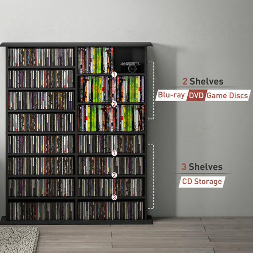 HOMCOM CD Storage Unit DVD Tower Blu-ray Storage Shelf for Office, Black