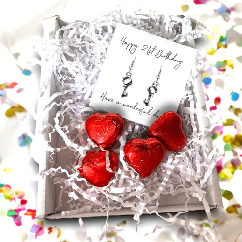 Happy 21st Birthday Earrings Mini Gift Hamper | 21st Key Earrings Gift | Daughters 21st Birthday | Girls 21st Birthday Gift Set UK