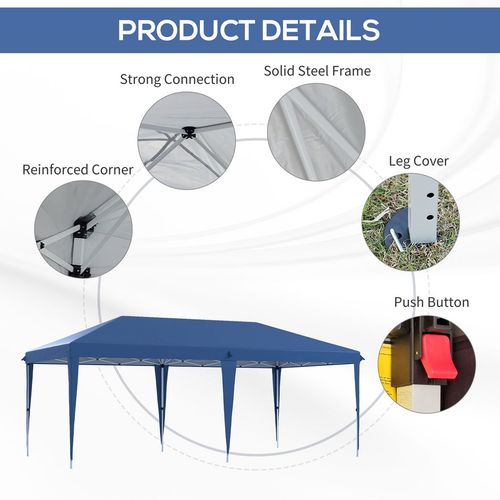 Outsunny 6 x 3(m) Pop Up Gazebo Patio Party Event Heavy Duty Canopy Blue