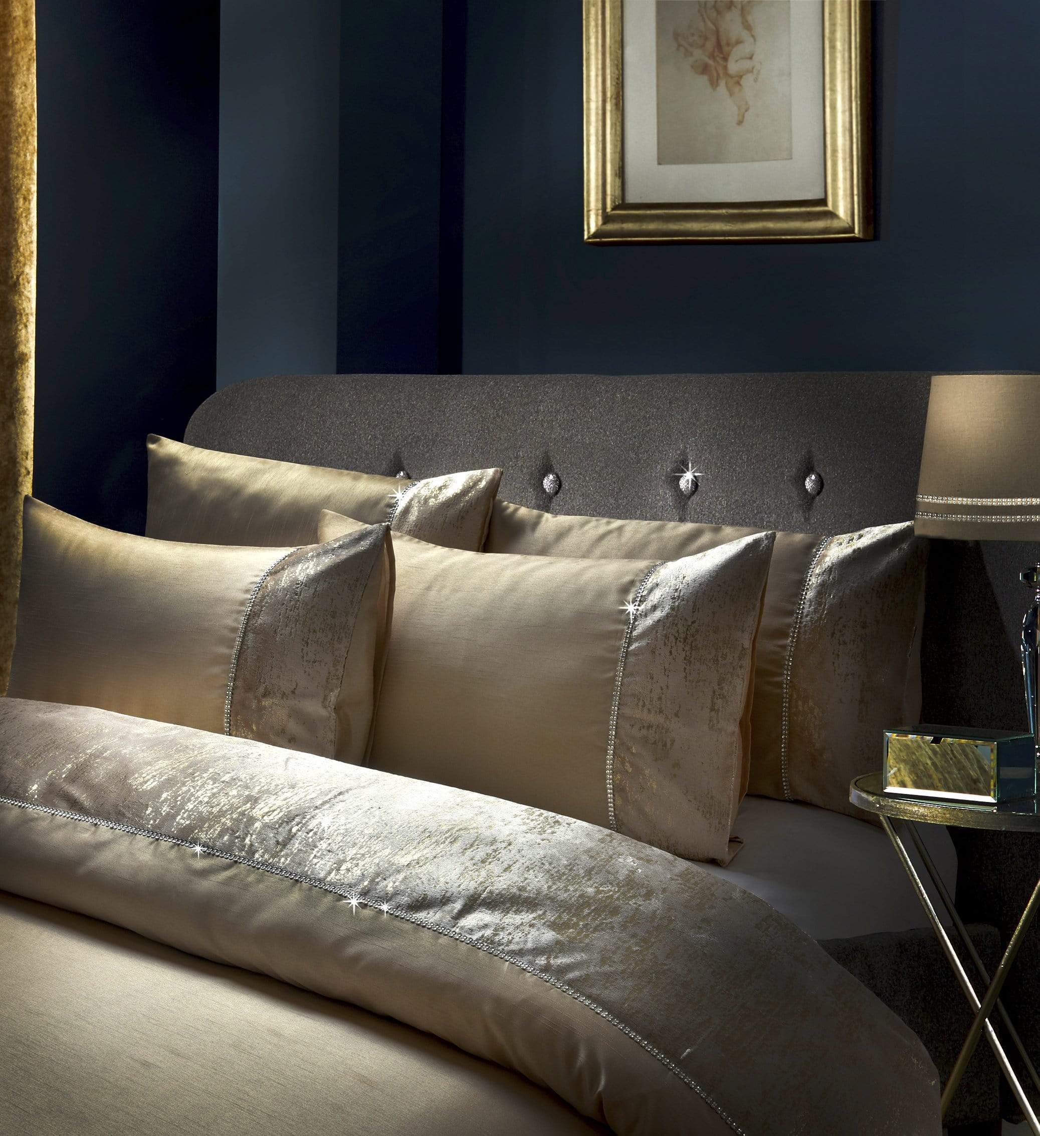 OLIVIA ROCCO Valentina Duvet Set With Crushed Velvet Trim And Diamante Detailing In Double King Super King Sizes OEKO TEX Certified