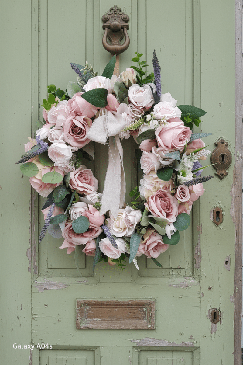 Very vintage pink rose and eustomia wreath - Zestio