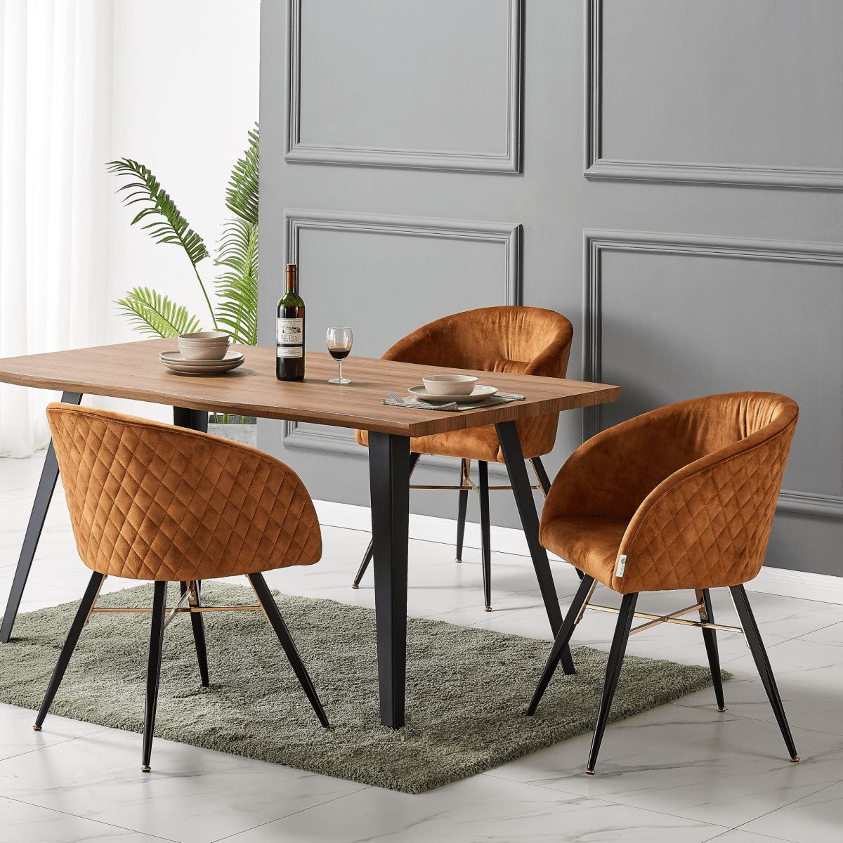 Vittorio Rocco LUX 5PCs Dining Set includes an Oak Dining Table and Set of 4 Dining Chairs - Zestio